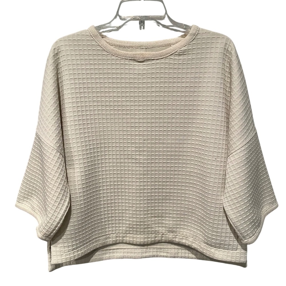 MAX STUDIO Cream Waffle Grid Crop Pullover Sweatshirt S